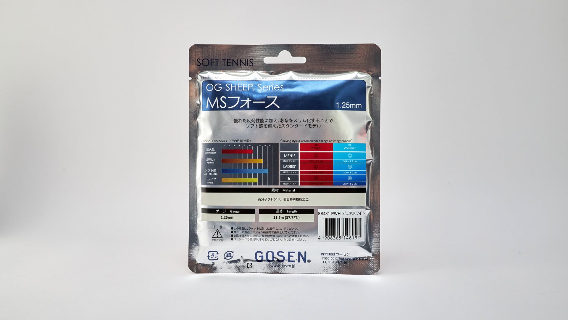 白 フリル付 ゴーセン テニス MSフォース 4個セット ブライトグリーン SS431